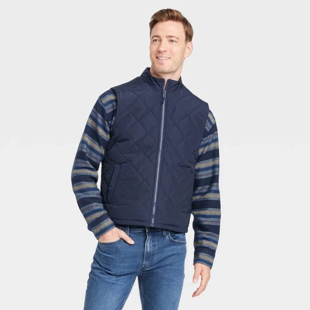 Men's Midweight Puffer Sleeveless Jacket Goodfellow & Co Fighter Pilot Blue XXL